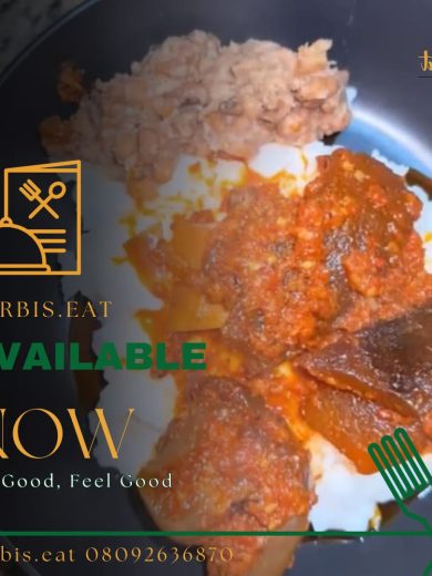 Egbo and beans with cow leg and ponmo stew 